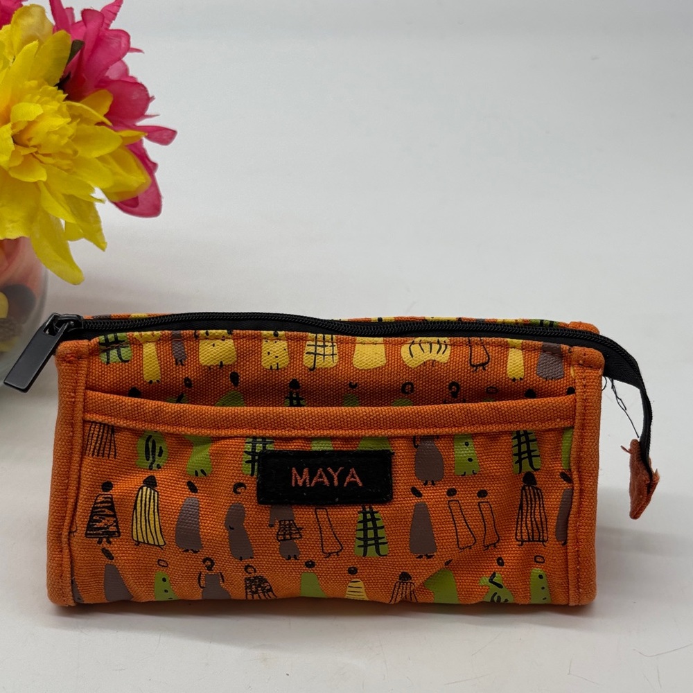 Maya Orange and Black Patterned Pouch Pencil Case SM9335